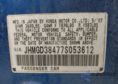 2007 Honda Fit from USA, damaged, VIN JHMGD38477S053612